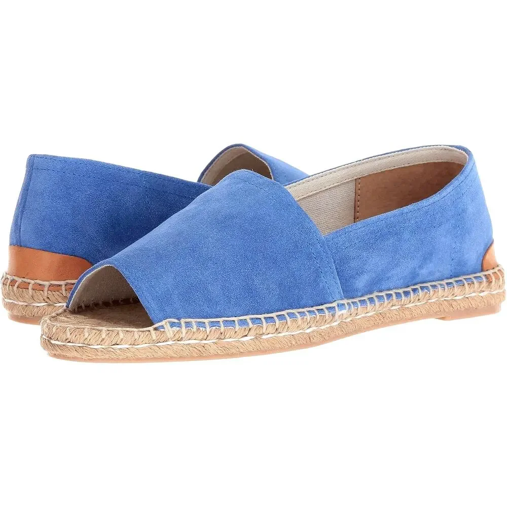 Patricia Green Espadrille Flats, Ashley,  Peep Toe,  Blue Suede, New, Sz 5.5